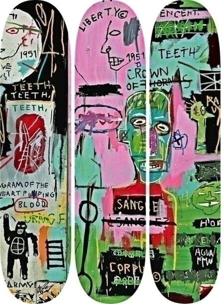Jean-Michel Basquiat, ‘In Italian, Set of Three (3) Skate Decks with wall hanging mounts (New)’, 2014