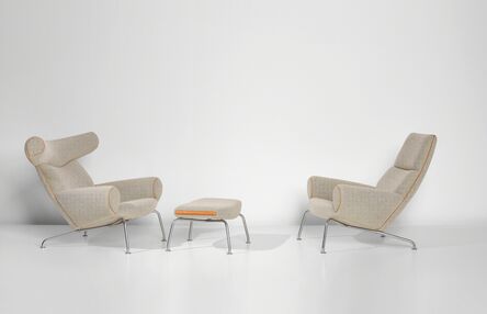 Hans J. Wegner, ‘Two 'Ox' lounge armchairs, model nos. AP-46 and AP-47, and footstool, model no. AP-49’, designed 1960-produced 1960s