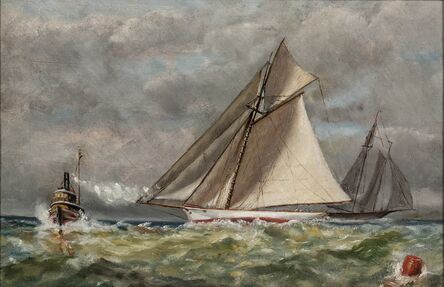 American School, 19th/20th Century, ‘Sailing Yachts with a Steam Tugboat’