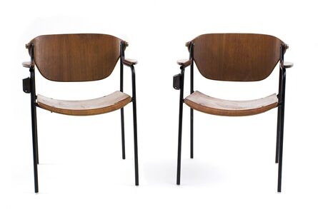 In the style of Osvaldo Borsani, ‘Pair of chairs with tilting back and attached ashtray’