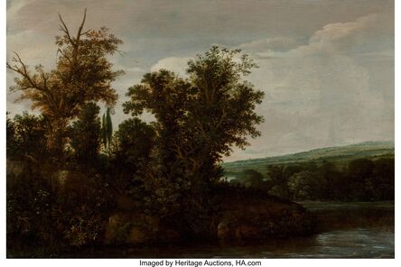 Cornelis Hendricksz., the elder Vroom, ‘A wooded river landscape with a horseman’, circa 1623-4