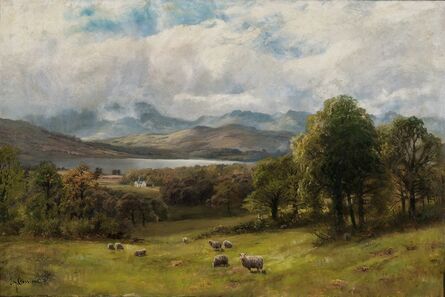 James Henry Crossland, ‘Valley Landscape with Sheep at Pasture’