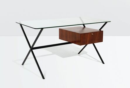 Franco Albini, ‘a desk with a lacquered metal and wood structure and a crystal top’, ca. 1950