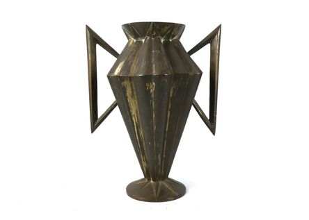 ‘An Art Deco gilded brass twin handled vase’