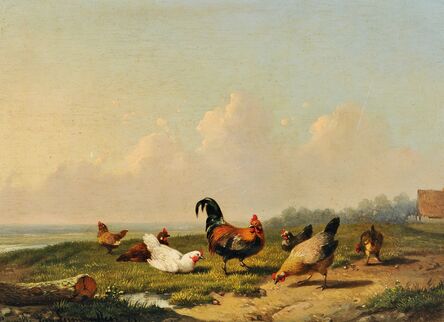 Cornelis Van Leemputten, ‘Chickens in a Landscape’