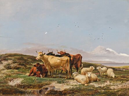 Thomas Joshua Cooper, ‘Cattle and Sheep by the Coast’