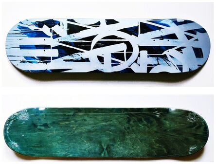 RETNA, ‘Original Limited Edition Skateboard Skate deck with hand signed COA (Blue coloured front with green coloured back)’, 2018