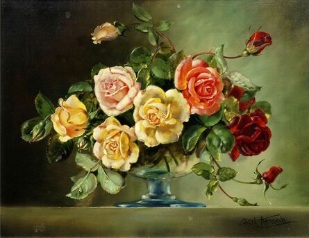 Cecil Kennedy, ‘Pink, yellow and red roses in a glass vase’