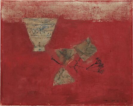Zao Wou-Ki 趙無極, ‘Bol et Feuilles sur Fond Rouge (Bowl and Leaves with Red Background)’, 1953