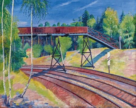 Conrad Felixmuller, ‘Eisenbahnübergang in der Heide (Klotzsche)’, 1929
