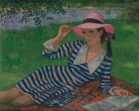 François Gall, ‘Girl with Pink Hat and Striped Dress’