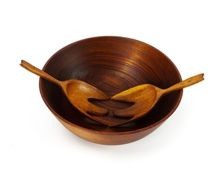 Bob Stocksdale, ‘A teak salad bowl with two tongs’