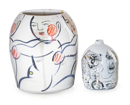 Sunkoo Yuh, ‘Two vases with figures and tiger’