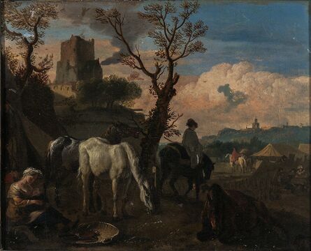 Attributed to Johannes van der Bent, ‘Military Encampment with Foreground Figures at Rest’