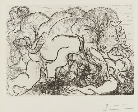 Pablo Picasso, ‘Minotaure attaquant une amazone (Minotaure Attacking an Amazon), plate 87 from La suite Vollard’, 1933