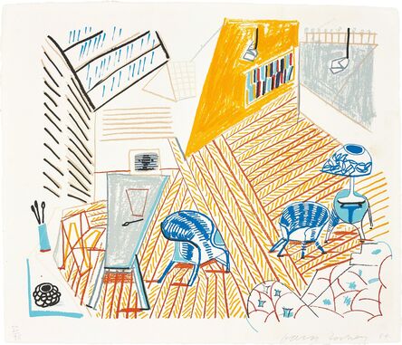 David Hockney, ‘Pembroke Studio with Blue Chairs and Lamp, from The Moving Focus Series’, 1985