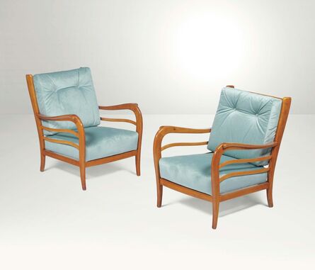 Paolo Buffa, ‘A pair of wooden armchairs with velvet upholstery’, 1950 ca.