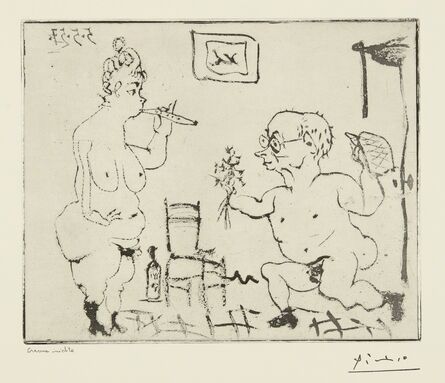Pablo Picasso, ‘Histoire de Sabartés et de sa voisine: "Voici quelques fleurs..." (Ba. 965)’, 1957