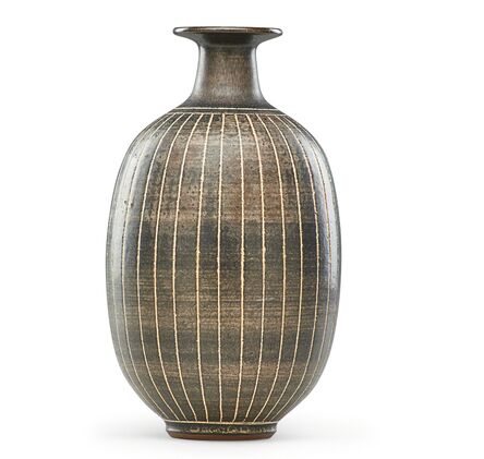 Harrison McIntosh, ‘Tall melon-shaped striped vase, Claremont, CA’, 1950s-60s