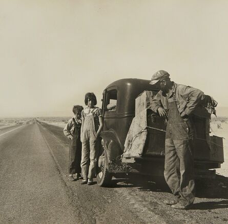 Dorothea Lange, ‘Oklahoma Sharecropper and Family Entering California. Stalled on the Desert Near Indio, California’, 1937
