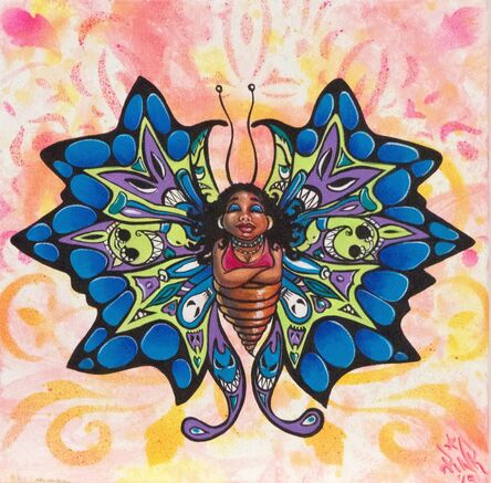 Lady Pink, ‘Butterfly Chick with Blue Wings’, 2015