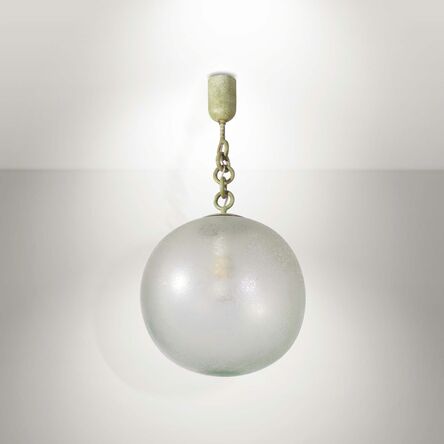 Seguso, ‘A pendant lamp with a metal structure and an acid-etched diffuser shade’, 1930 ca.