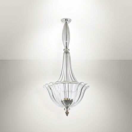 Seguso, ‘A pendant lamp with a metal and Murano glass structure’, 1950 ca.