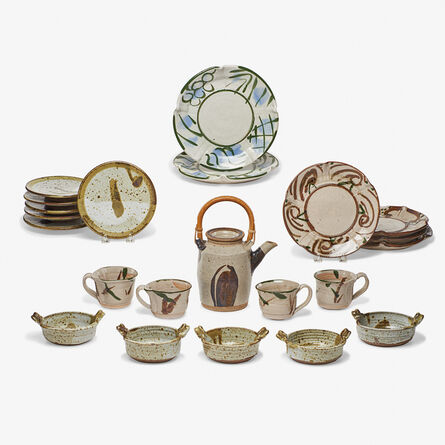 Betty Woodman, ‘Teapot, four teacups, two dinner plates, four lunch plates, six butter plates, and five small two-handled bowls, USA’