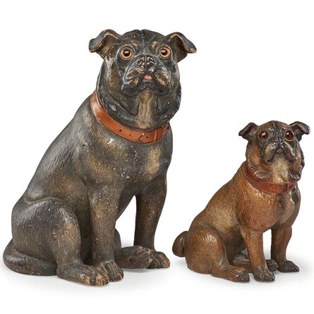 ‘Two Painted Terracotta Pugs’, late 19th/early 20th c.