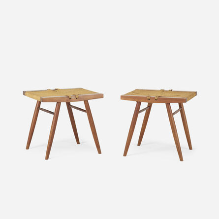 George Nakashima, ‘Grass-Seated stools, pair’, 1964