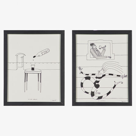 Dan Dailey, ‘Two drawings on the subject of wine, "Wine Drop" and "Window," New York/Los Angeles, CA (framed)’