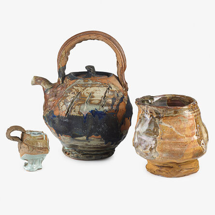 Peter Voulkos, ‘Rare, large teapot and coffee cup by Voulkos, tea bowl by student, Berkeley, CA’, 1962