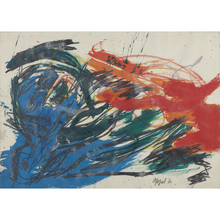 Karel Appel, ‘Blue Personnage with Red Wind’