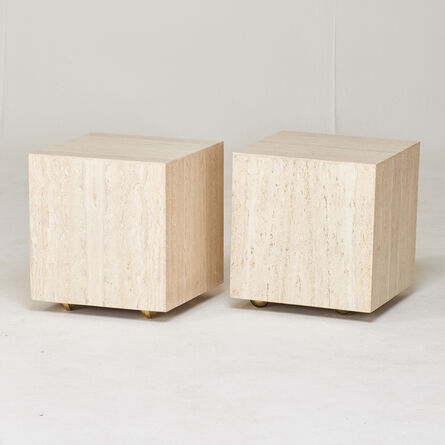 Unknown Italian, ‘Pair of carved travertine cube side tables on casters’, ca. 1970s/80s