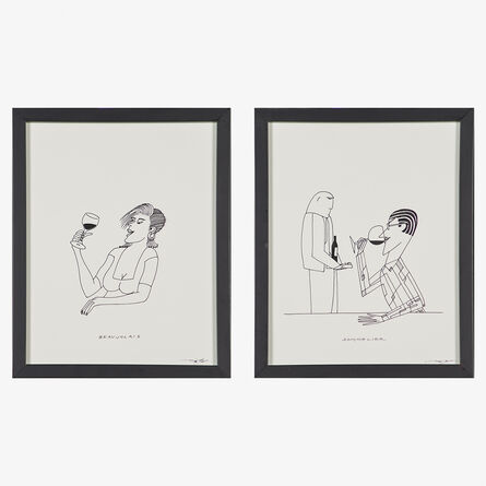 Dan Dailey, ‘Two drawings on the subject of wine, "Beaujolais" and "Sommelier," Paris, France (framed)’