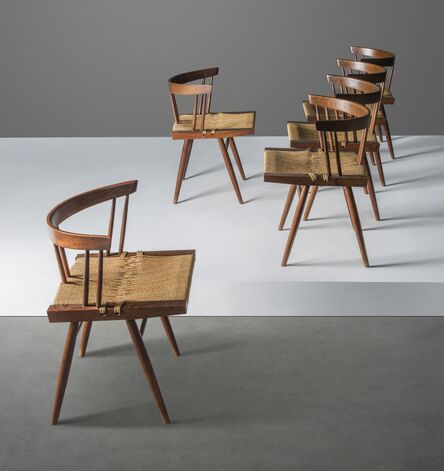 George Nakashima, ‘A set of six grass-seated dining chairs’, designed 1944