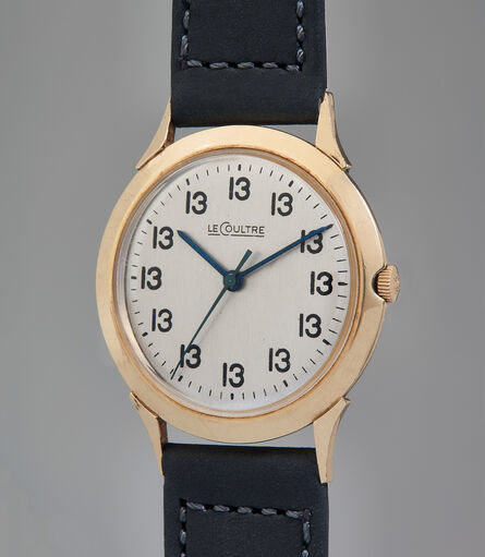Jaeger-LeCoultre, ‘A unique, historically important, and unusual gold-filled time-only wristwatch with center seconds and “Lucky 13” dial’, 1962