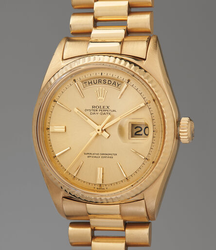 Rolex, ‘A fine and culturally significant yellow gold wristwatch with day, date and bracelet, sold to benefit the Nicklaus Children's Health Care Foundation’, 1967