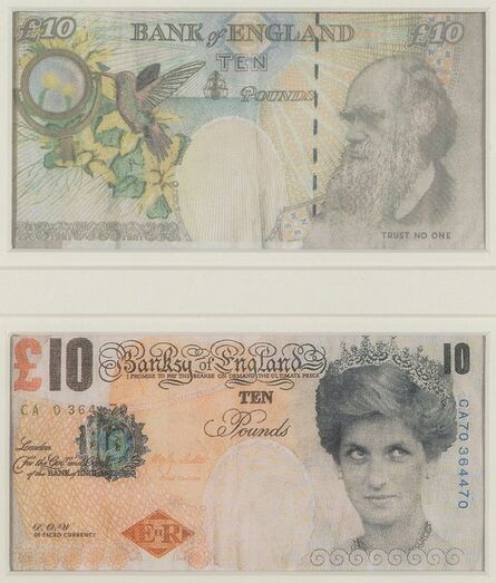 Banksy, ‘Di-Faced Tenner, 10 GBP Note (two works)’, 2005