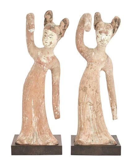 ‘Two Chinese Painted Pottery Figures of Court Ladies Dancing’, Tang Dynasty
