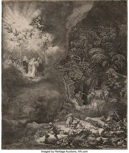 Rembrandt van Rijn, ‘The angel appearing to the shepherds’, 1634
