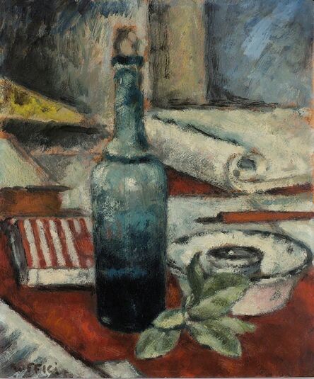 Ardengo Soffici, ‘Bottiglia con foglie’, 1950