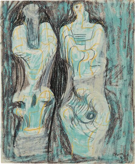 Henry Moore, ‘Page from Sketchbook: Two Sculptural Figures on Green Background’, 1948