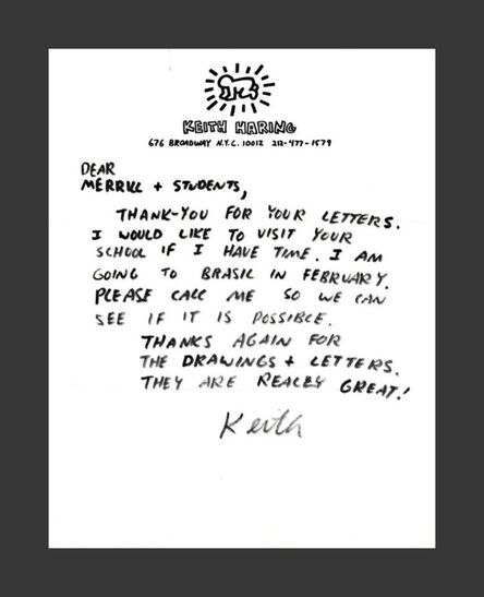 Keith Haring, ‘Handwritten and hand signed letter on Haring's original letterhead’, ca. 1987