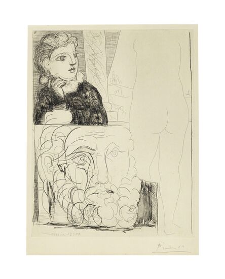 Pablo Picasso, ‘Femme accoudée, sculpture de dos et tête barbue, from La Suite Vollard’, 1933