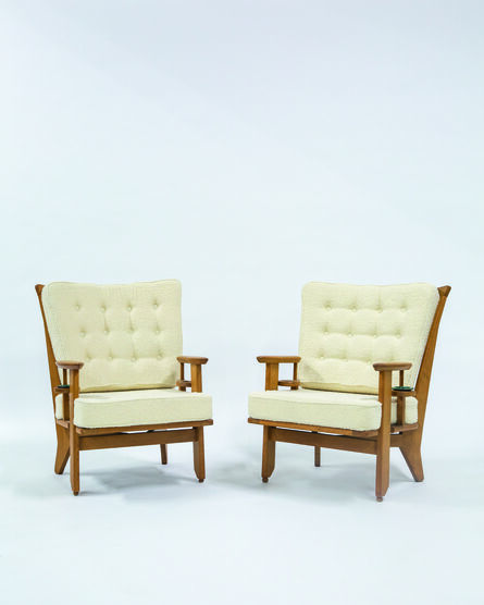 Robert Guillerme, ‘Pair of armchairs in wood and fabric’, vers 1960