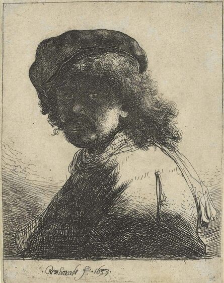Rembrandt van Rijn, ‘Self-Portrait in a Cap and Scarf with the Face dark: Bust’, 1633