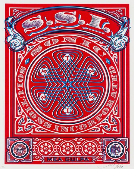 Shepard Fairey, ‘SSI (Sonic Solutions Incorporated) Mea Culpa (red/blue)’, 2008