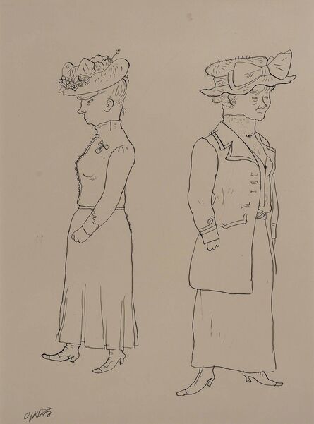 Zwei Frauen Mit Huten, ‘Double-sided Drawing’, 1921-22