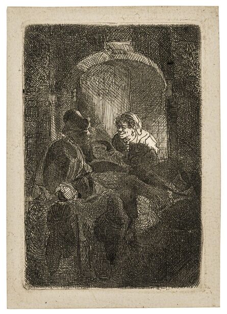 Rembrandt van Rijn, ‘Woman at a Door Hatch Talking to a Man and Children’, 1641